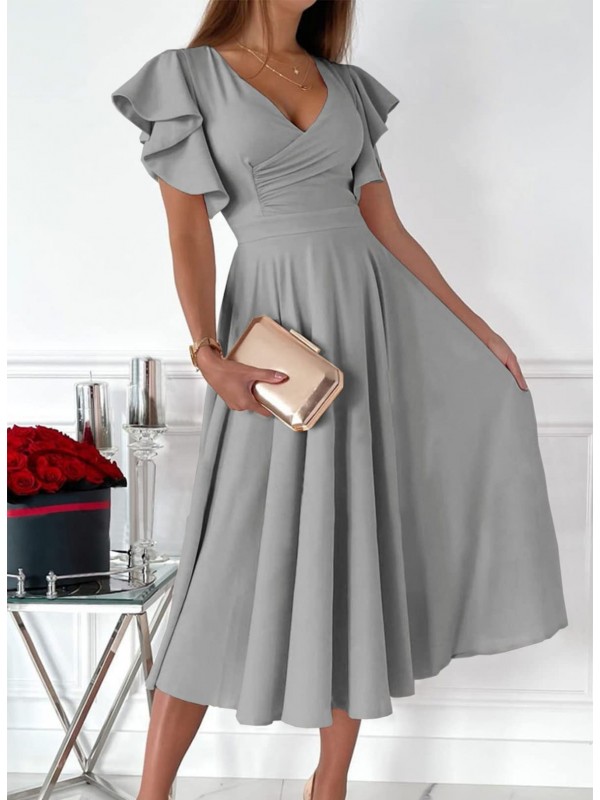 Elegant Deep V Neck Flying Sleeve Waist Dress