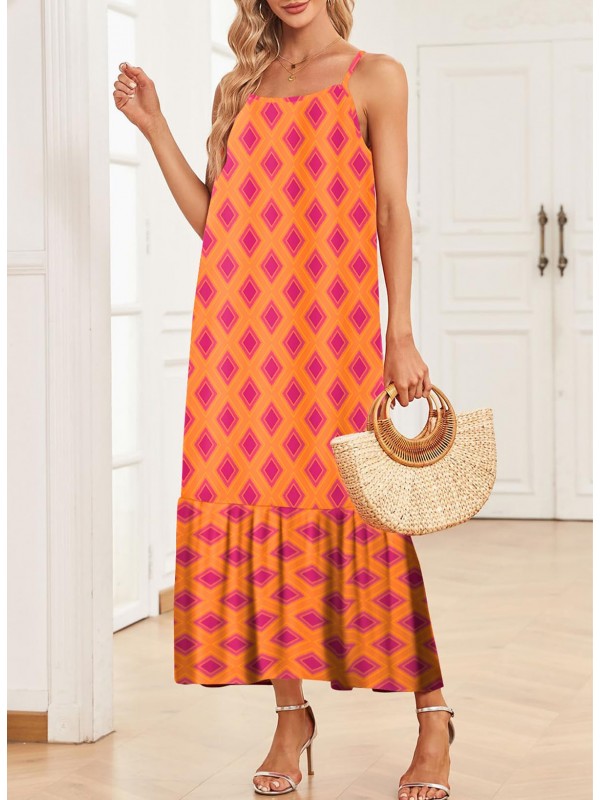 Bohemian diamond print sleeveless maxi dress