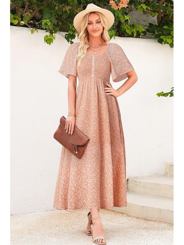 Floral Waist Puff Sleeve Dress